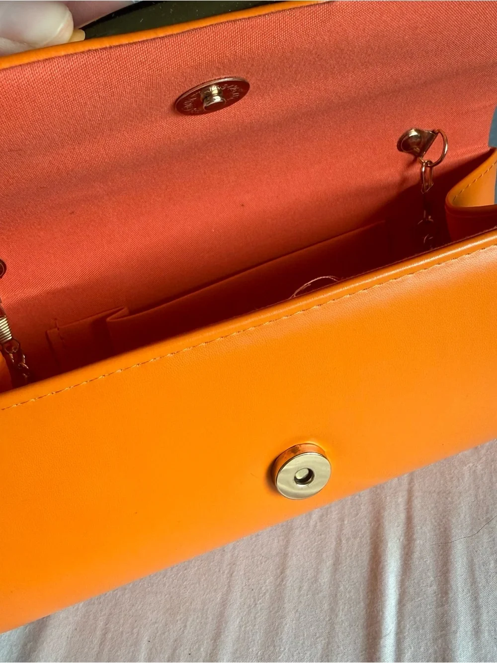Orange Leather Clutch with Gold Handle